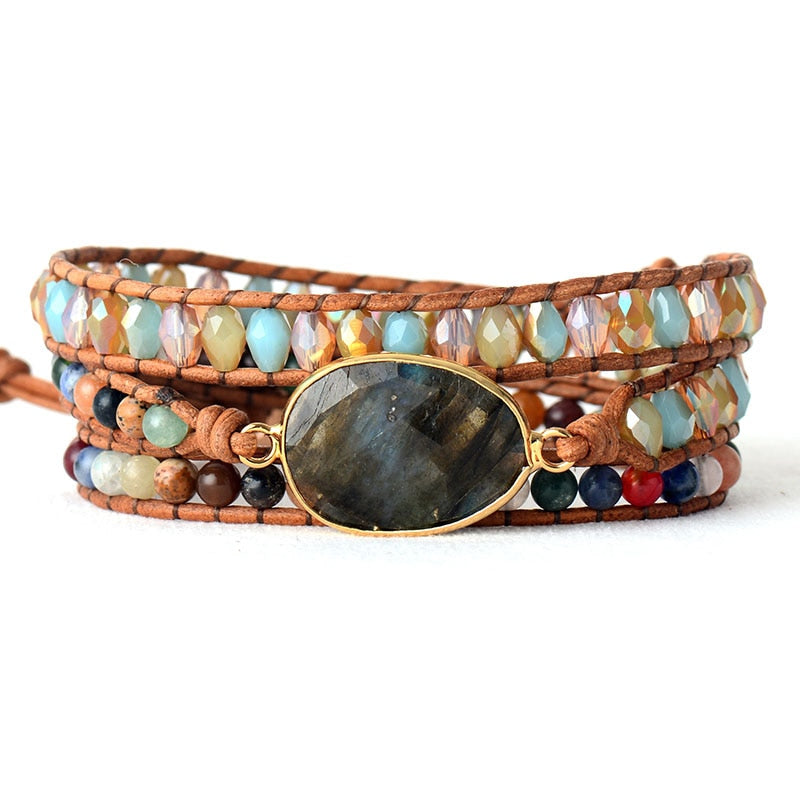 Bracelet Bohémien en Labradorite "Protection & Développement" - Cabochon