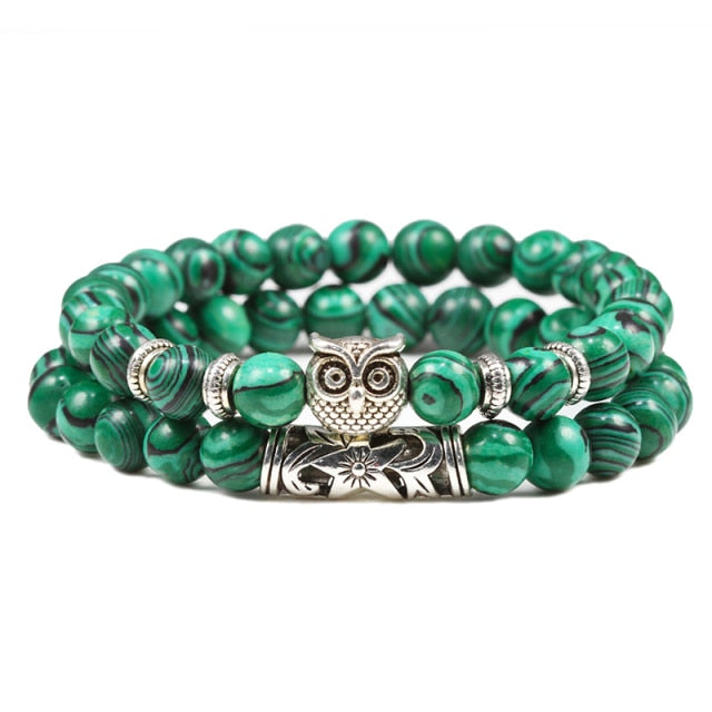 Bracelet Yoga en Malachite "Protection & Clairvoyance" - Chouette