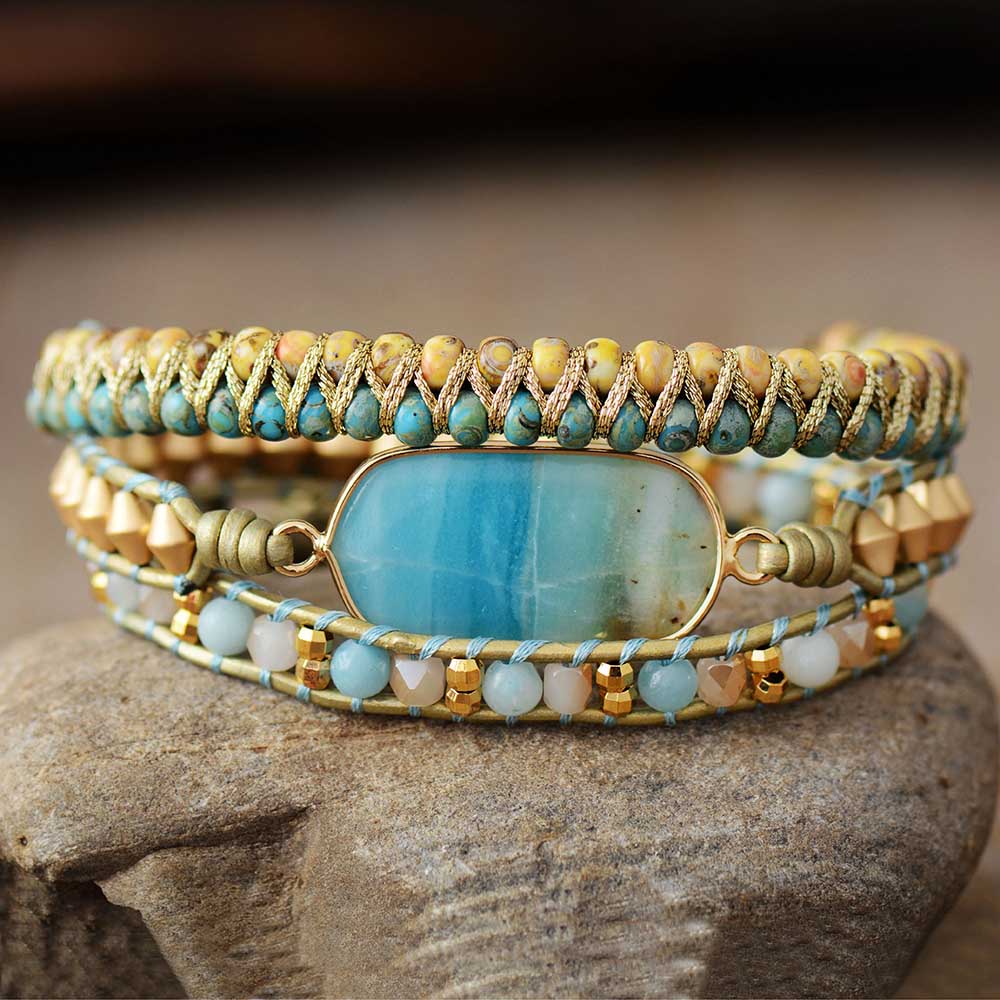 Bracelet Bohémien en Amazonite "Paix & Courage"