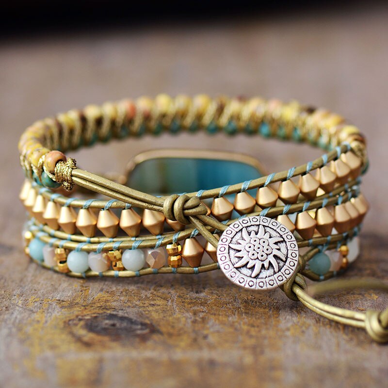 Bracelet Bohémien en Amazonite "Paix & Courage"