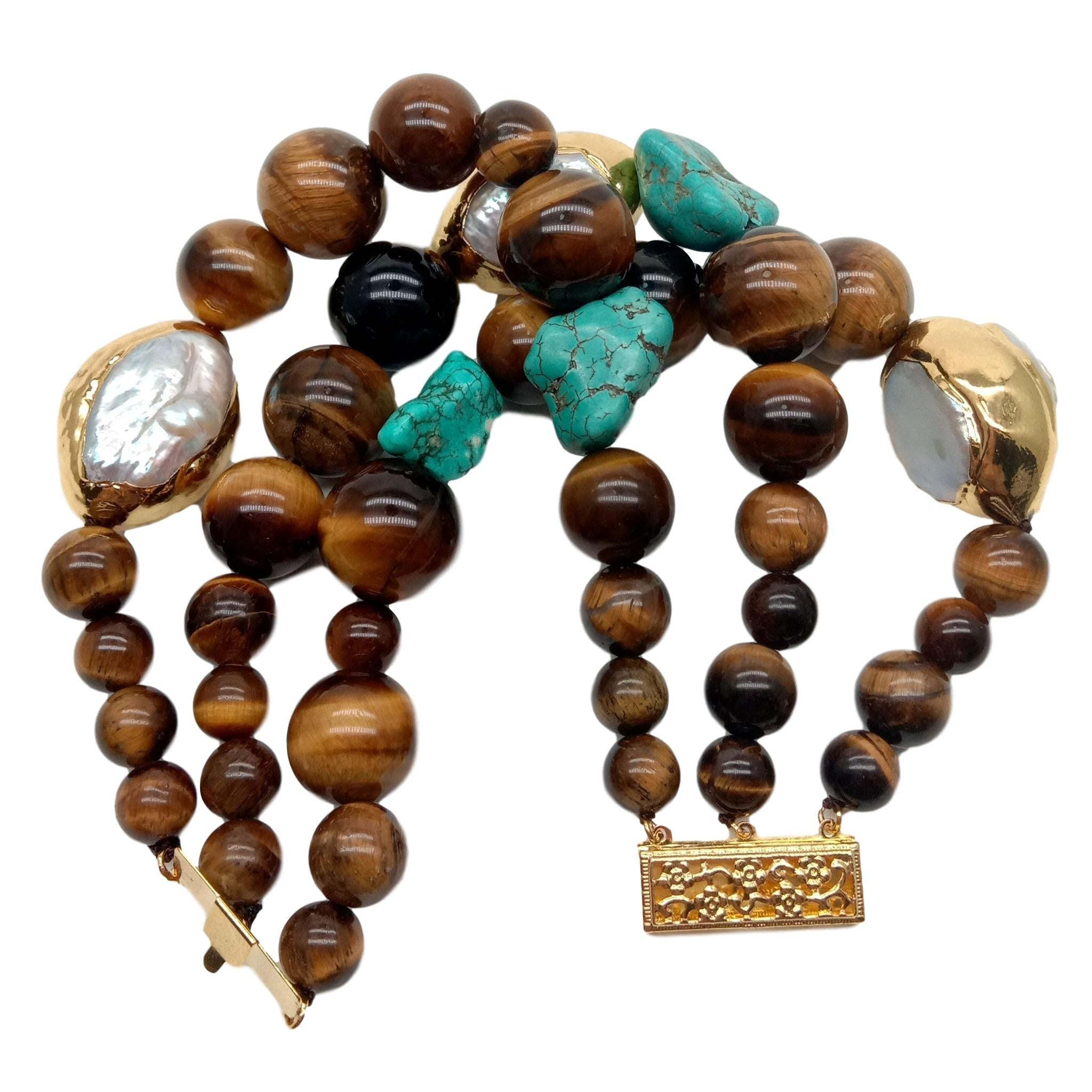 Bracelet en Oeil de tigre et Turquoise "Courage & Audace"