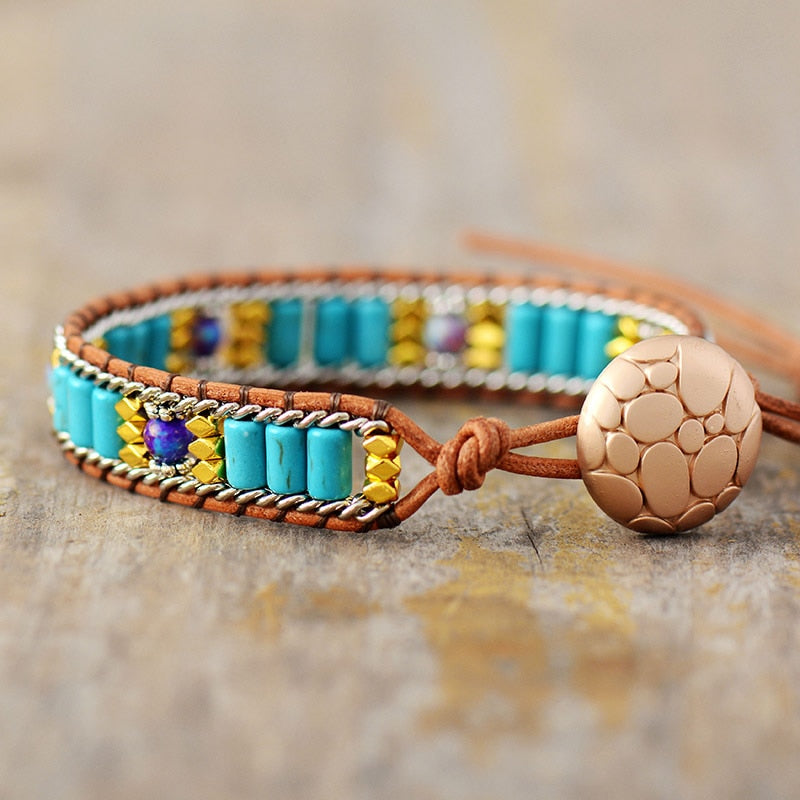 Bracelet Bohémien en Turquoise "Stabilité & Empathie"