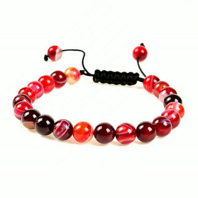 Bracelet Yoga en Agate feu "Énergie & Sécurité" - Ajustable