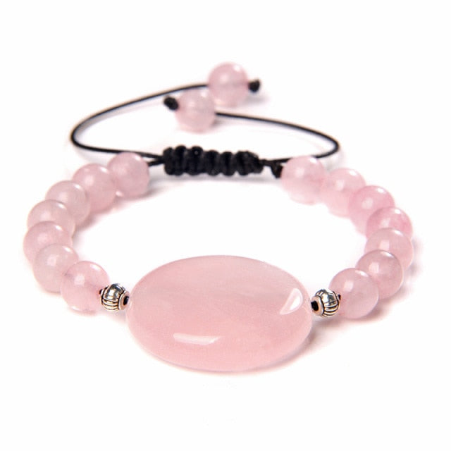 Bracelet en Quartz rose "Amour & Confiance en soi" - Pierre ovale