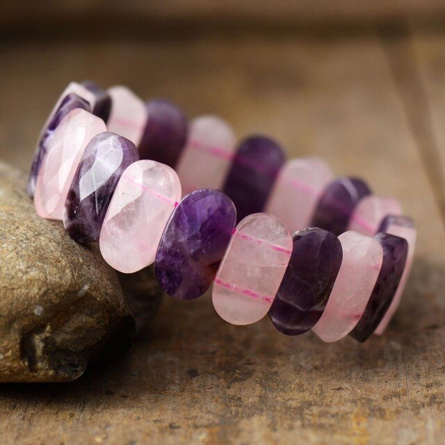Bracelet en Améthyste et Quartz rose "Force & Sagesse"