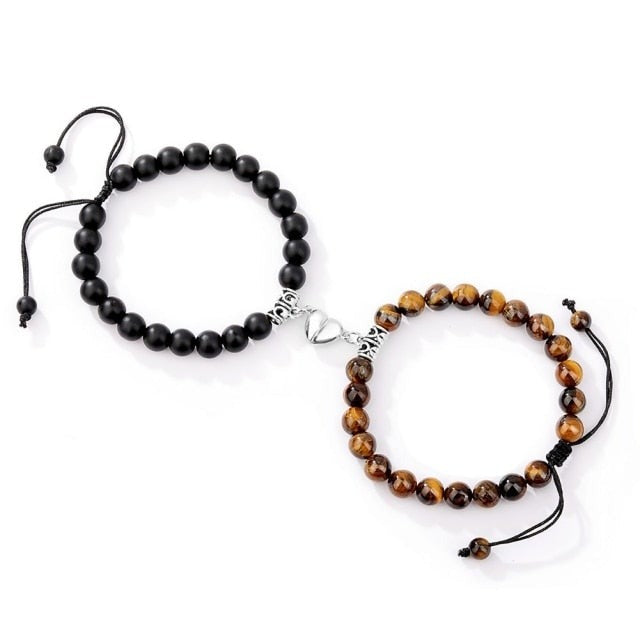 Double Bracelets Magnétique en Onyx et Oeil de tigre "Stabilité & Maîtrise de soi" - Coeur