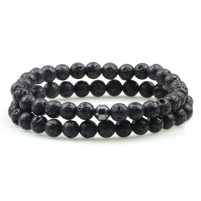 Double Bracelets Couple en Pierre de lave "Ancrage & Stabilité"