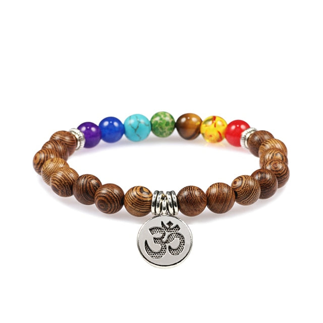 Bracelet Sept Chakras en Bois "Amplification & Energie" - Om