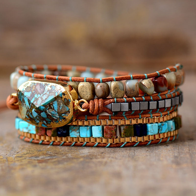 Bracelet Bohémien en Jaspe "Épanouissement & Estime de soi" - Cabochon