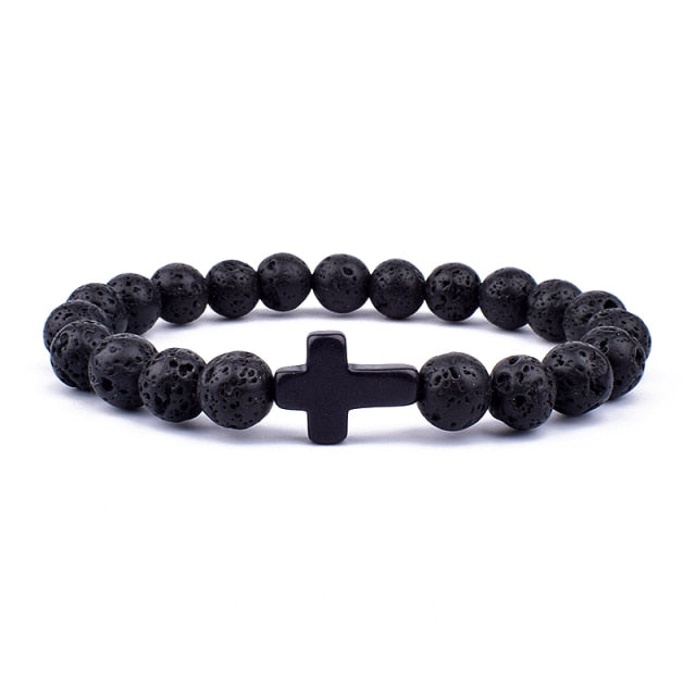 Bracelet en Pierre de lave "Ancrage & Stabilité" - Croix
