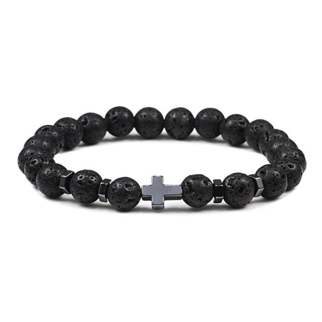 Bracelet Méditation en Pierre de lave "Ancrage & Stabilité" - Croix