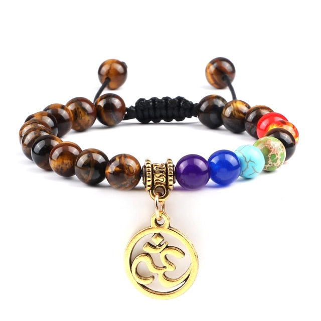 Bracelet Sept Chakras en Oeil de tigre "Courage & Audace" - Om