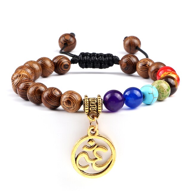 Bracelet Sept Chakras en Bois "Amplification & Energie" - Om