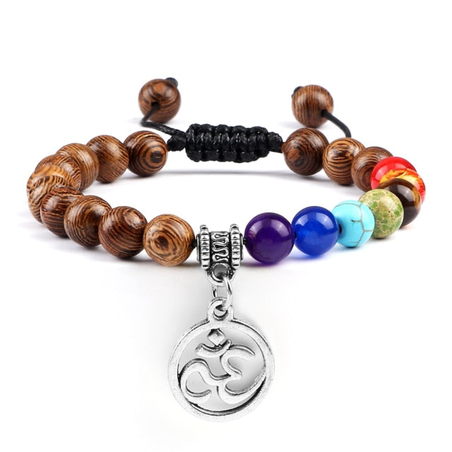 Bracelet Sept Chakras en Bois "Amplification & Energie" - Om