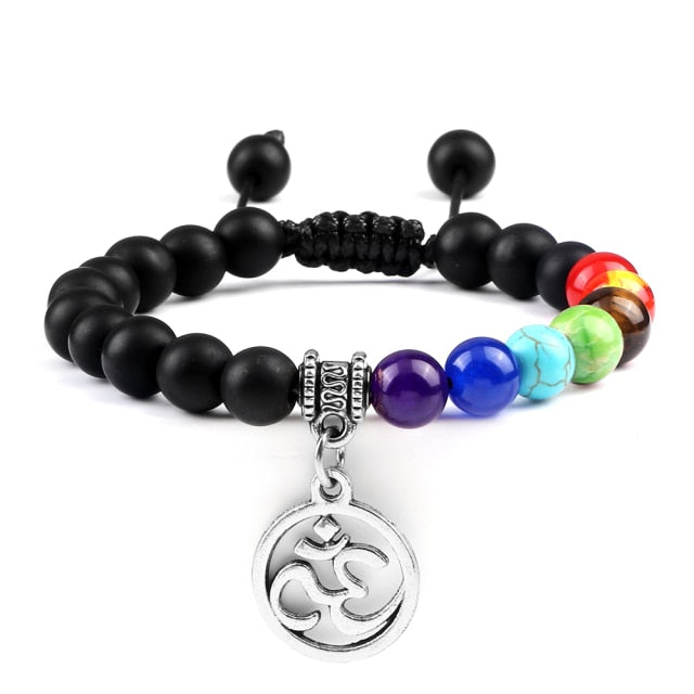 Bracelet Sept Chakras en Onyx "Stabilité & Maîtrise de soi" - Om