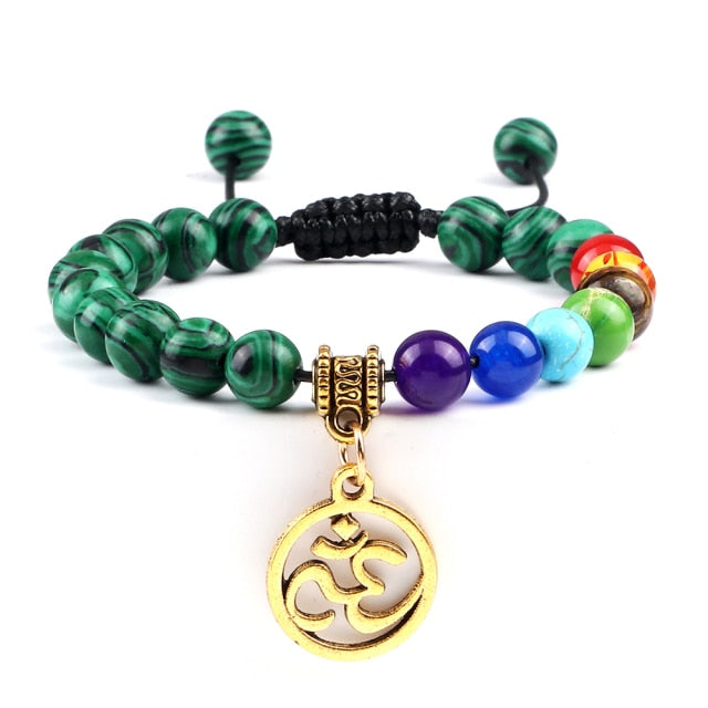 Bracelet Sept Chakras en Malachite "Protection & Clairvoyance" - Om