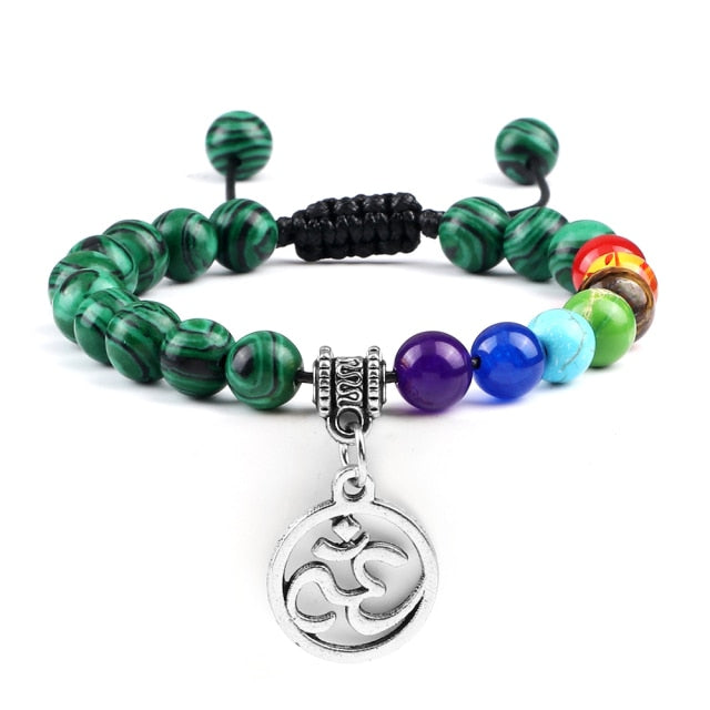 Bracelet Sept Chakras en Malachite "Protection & Clairvoyance" - Om