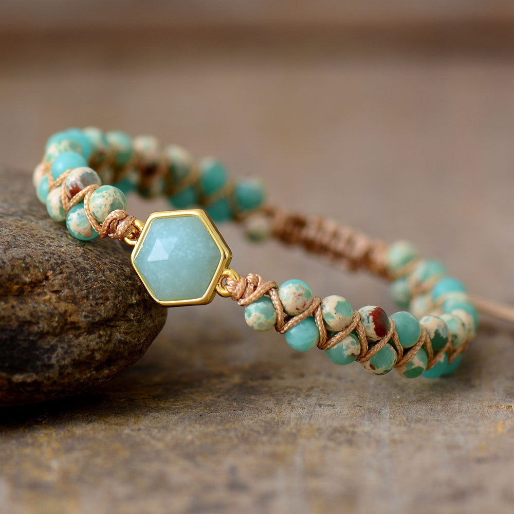 Bracelet en Amazonite et Jaspe "Paix & Courage"