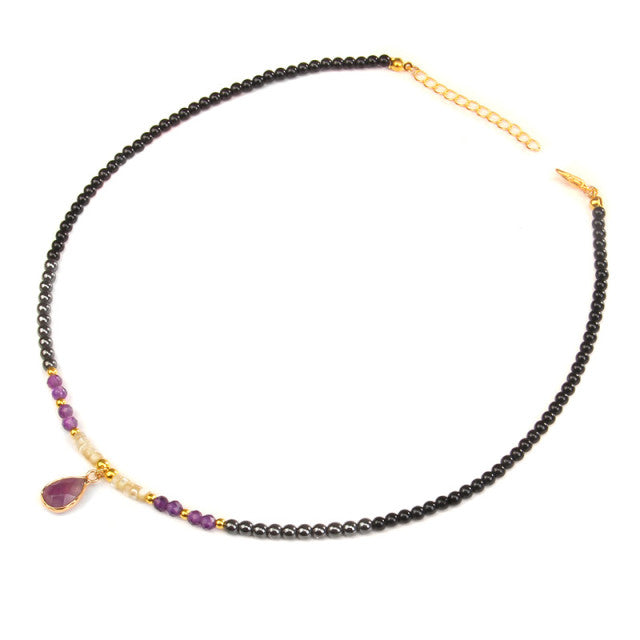 Cordon et son Pendentif en Améthyste et Quartz "Force & Sagesse"