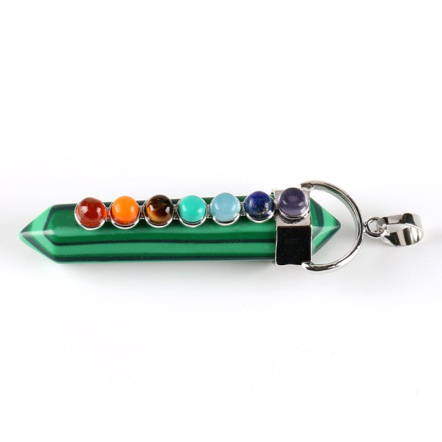 Pendentif Sept Chakras en Malachite "Protection & Clairvoyance" - Prisme