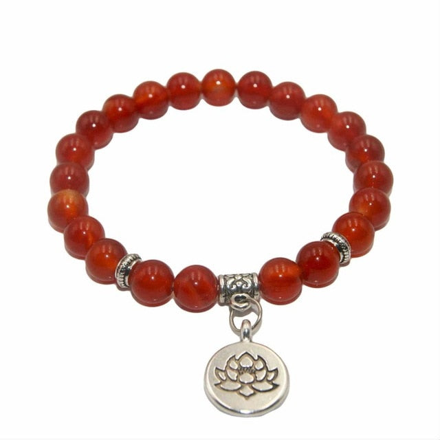Bracelet Yoga en Agate feu "Énergie & Sécurité" - Fleur de lotus