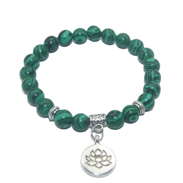 Bracelet Yoga en Malachite "Protection & Clairvoyance" - Fleur de lotus